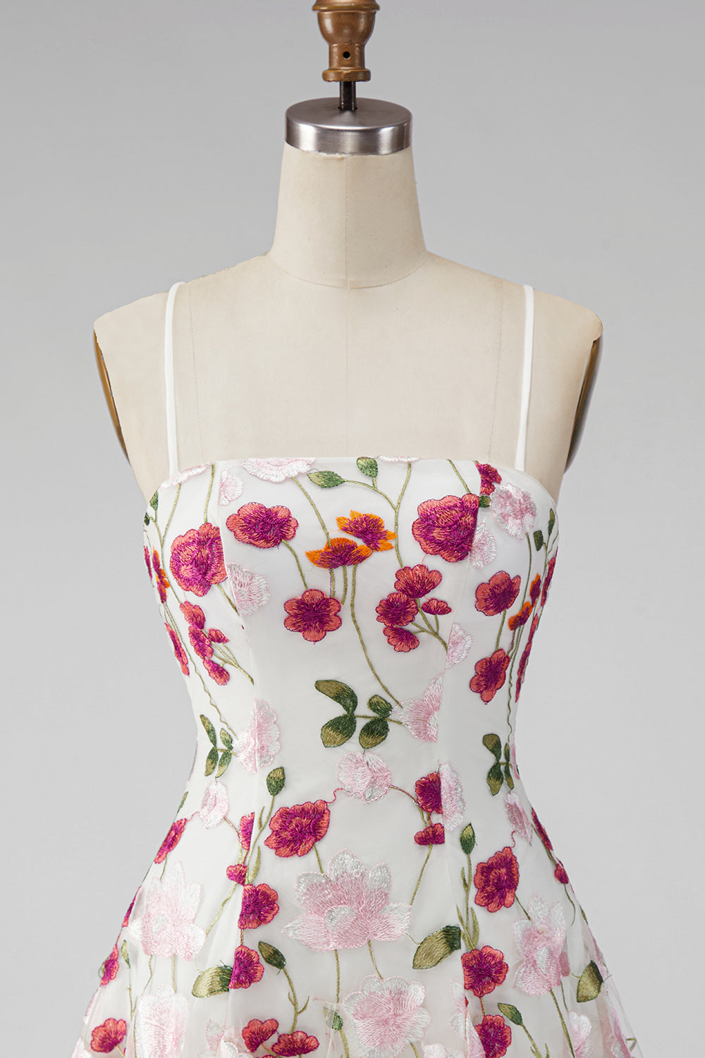 Pink Red Flower Short Spaghetti Straps A Line Homecoming Dress