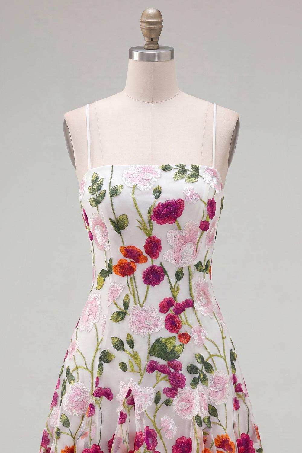 Pink Red Flower Short Spaghetti Straps A Line Homecoming Dress