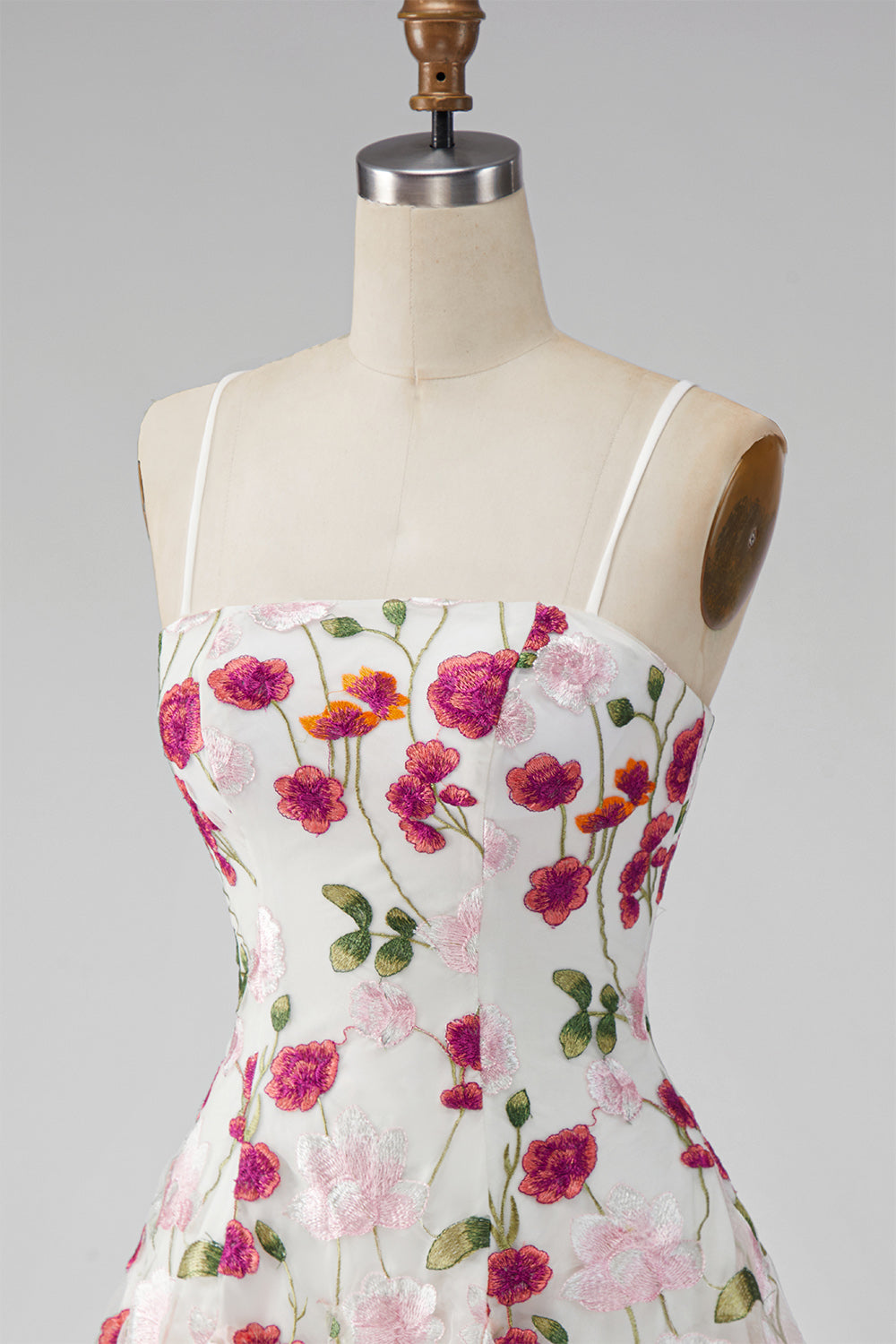 Pink Red Flower Short Spaghetti Straps A Line Homecoming Dress