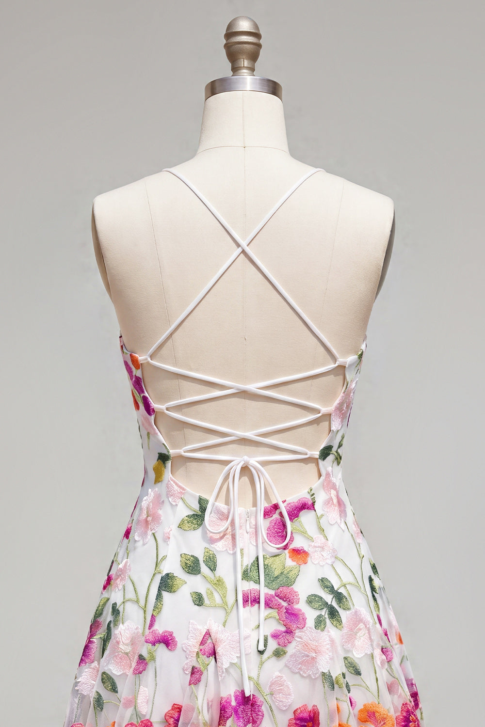 Pink Red Flower Short Spaghetti Straps A Line Homecoming Dress