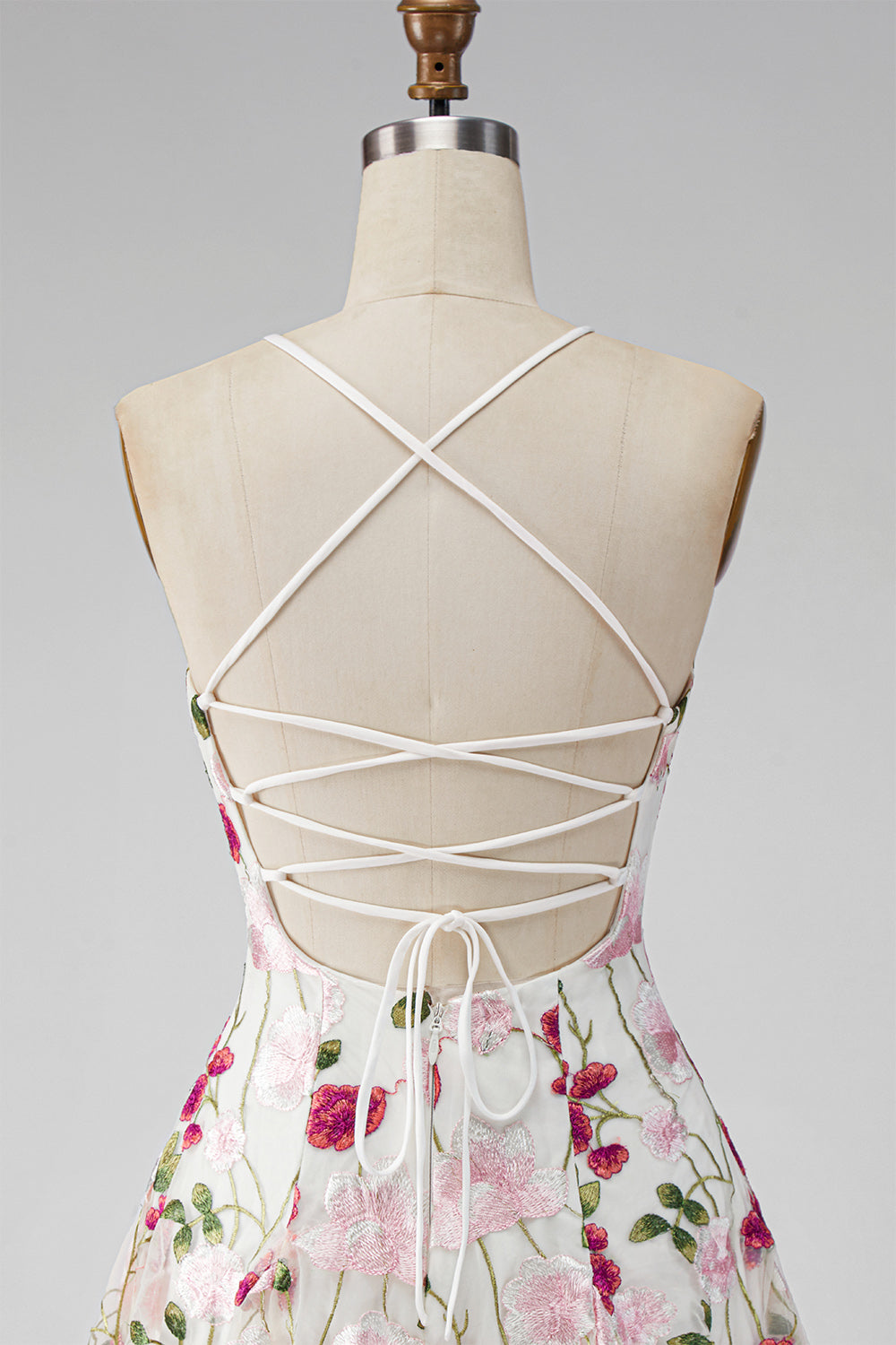Pink Red Flower Short Spaghetti Straps A Line Homecoming Dress