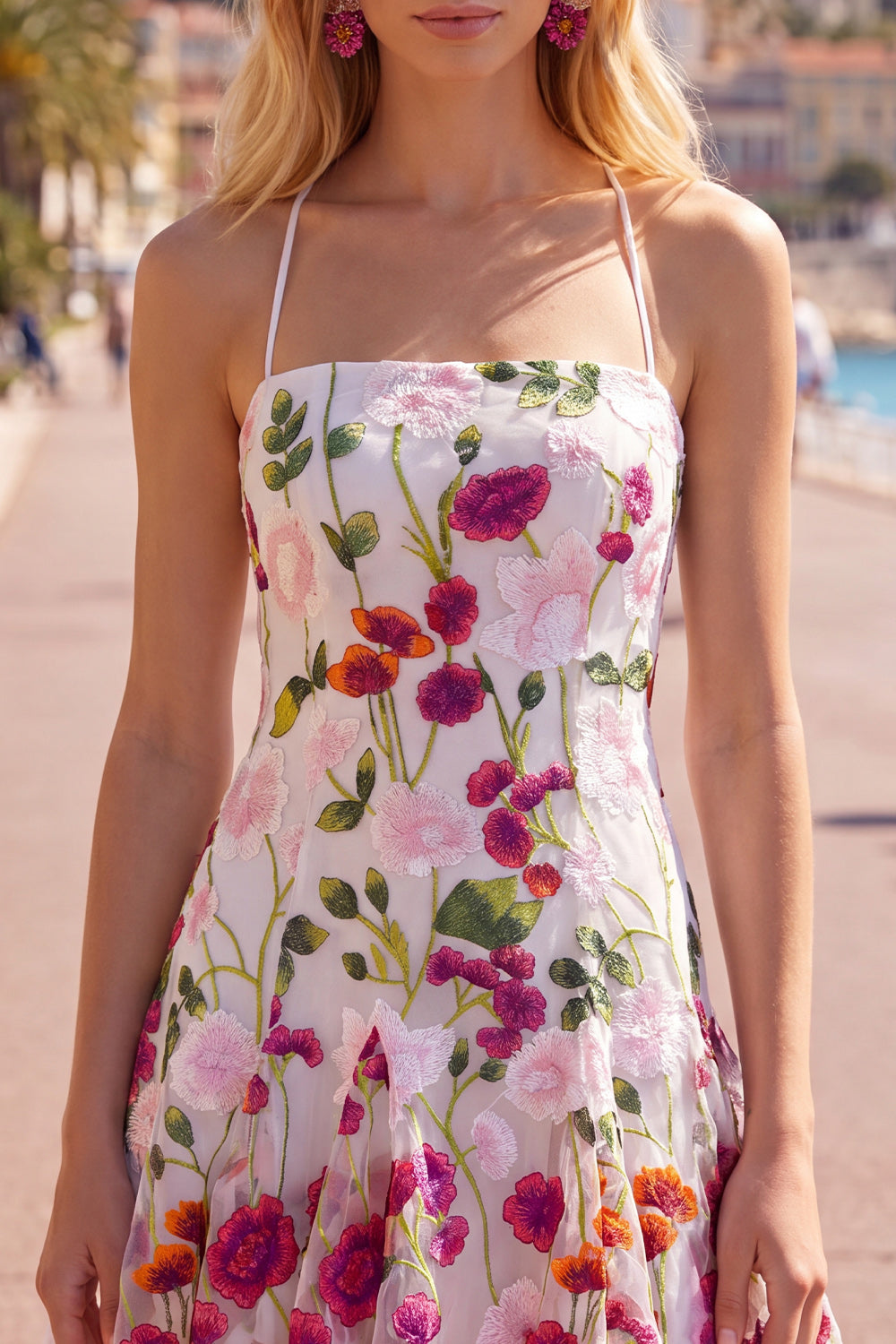 Pink Red Flower Short Spaghetti Straps A Line Homecoming Dress