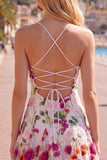 Pink Red Flower Short Spaghetti Straps A Line Homecoming Dress