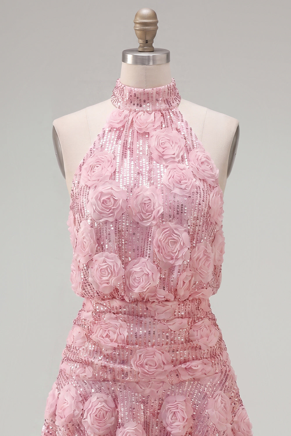 Sparkly Pink Sequin Floral Short A Line Homecoming Dress with Ruffles