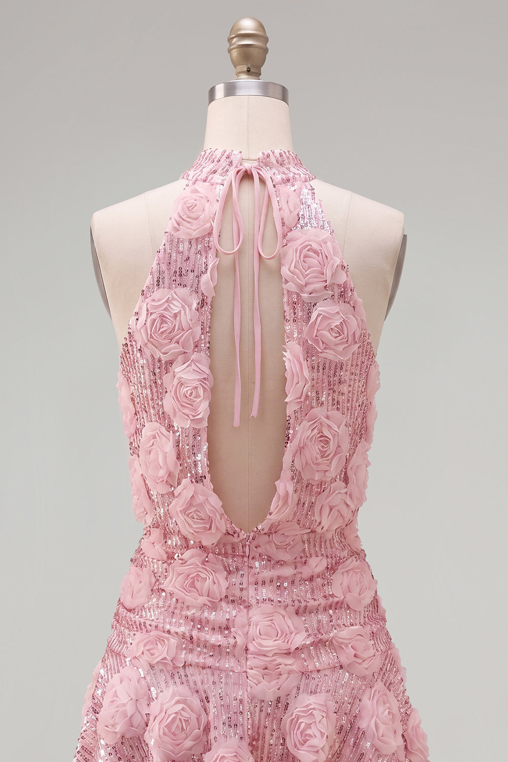 Sparkly Pink Sequin Floral Short A Line Homecoming Dress with Ruffles