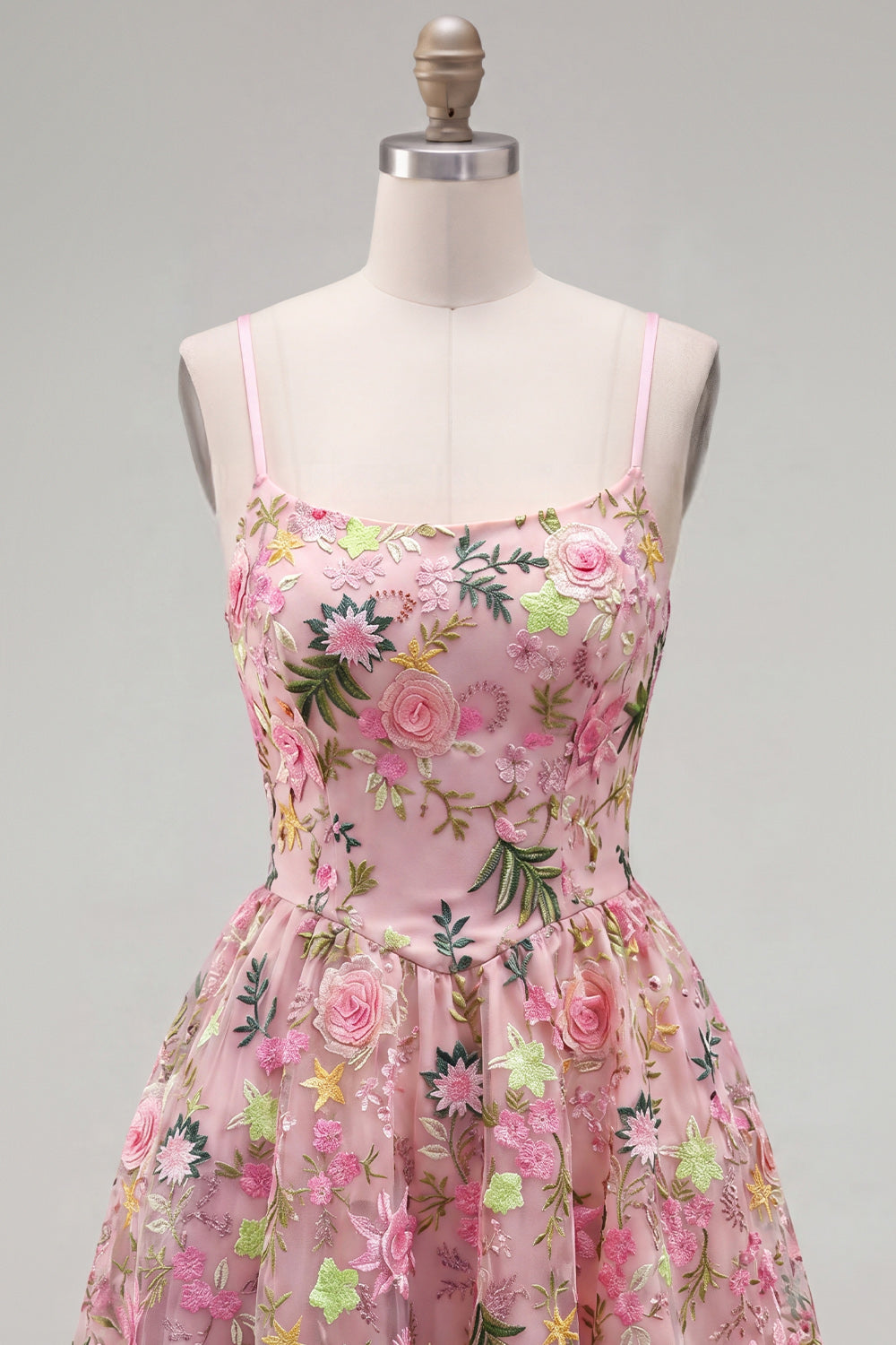 Pink Short Floral A Line Spaghetti Straps Homecoming Dress with Pockets