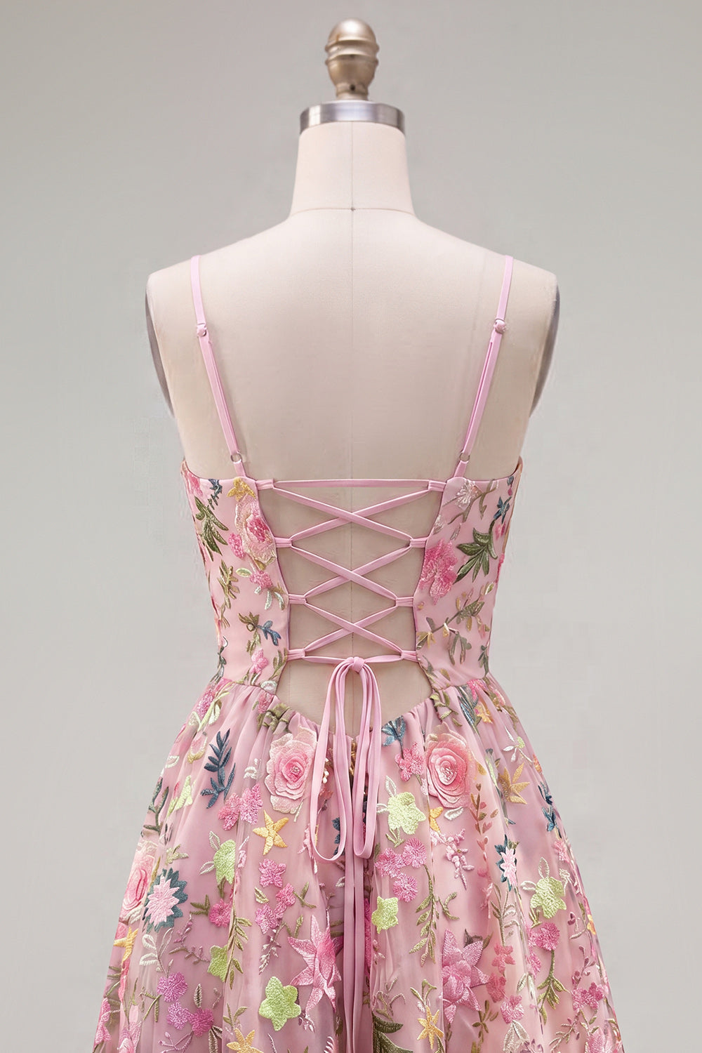 Pink Short Floral A Line Spaghetti Straps Homecoming Dress with Pockets