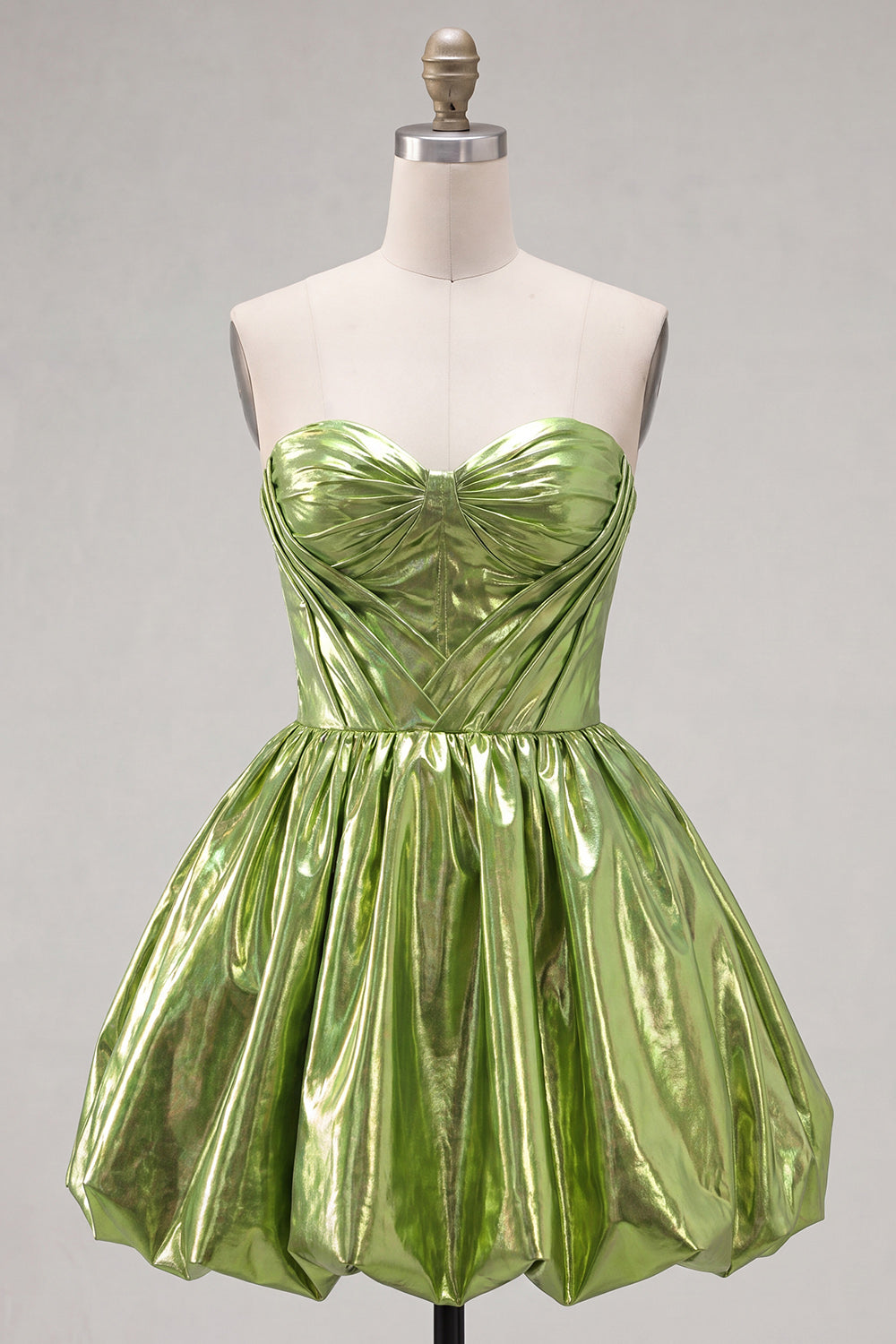 Green Metallic Ruched Sweetheart A-Line Short 80s Homecoming Dress