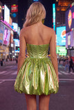 Green Metallic Ruched Sweetheart A-Line Short 80s Homecoming Dress