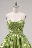 Green Metallic Ruched Sweetheart A-Line Short 80s Homecoming Dress