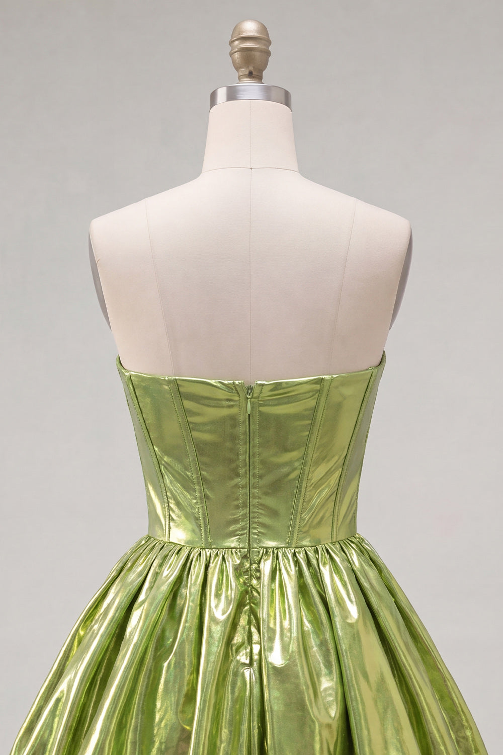 Green Metallic Ruched Sweetheart A-Line Short 80s Homecoming Dress