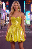 Green Metallic Ruched Sweetheart A-Line Short 80s Homecoming Dress
