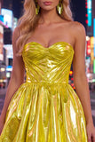 Green Metallic Ruched Sweetheart A-Line Short 80s Homecoming Dress