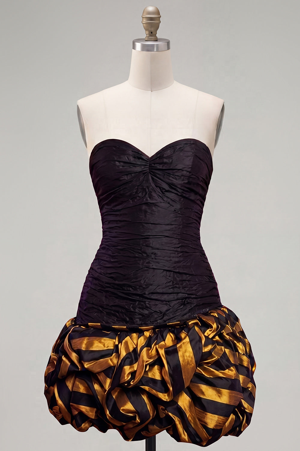 Black Golden Ruched Sweetheart Tight Short 80s Homecoming Dress