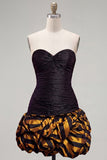 Black Golden Ruched Sweetheart Tight Short 80s Homecoming Dress