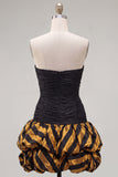 Black Golden Ruched Sweetheart Tight Short 80s Homecoming Dress