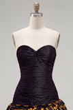 Black Golden Ruched Sweetheart Tight Short 80s Homecoming Dress