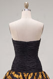 Black Golden Ruched Sweetheart Tight Short 80s Homecoming Dress