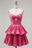 Green Sweetheart Pleated Tiered A-Line Short 80s Homecoming Dress