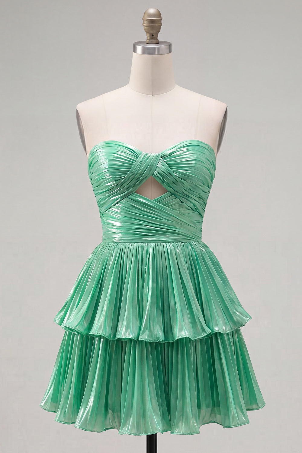 Green Sweetheart Pleated Tiered A-Line Short 80s Homecoming Dress