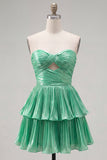 Green Sweetheart Pleated Tiered A-Line Short 80s Homecoming Dress
