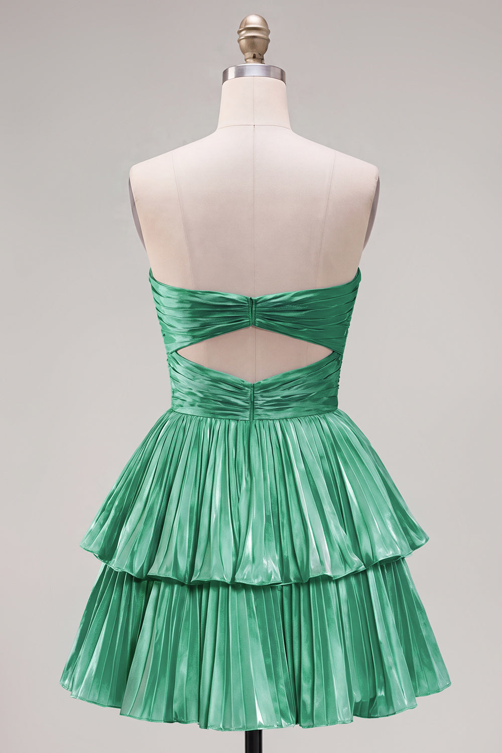 Green Sweetheart Pleated Tiered A-Line Short 80s Homecoming Dress