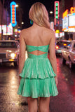 Green Sweetheart Pleated Tiered A-Line Short 80s Homecoming Dress