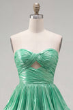 Green Sweetheart Pleated Tiered A-Line Short 80s Homecoming Dress