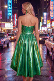 Royal Blue Ruched Metallic High-Low 80s Homecoming Dress with Pockets