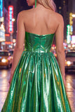 Royal Blue Ruched Metallic High-Low 80s Homecoming Dress with Pockets