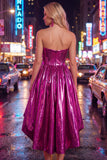 Royal Blue Ruched Metallic High-Low 80s Homecoming Dress with Pockets