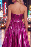 Royal Blue Ruched Metallic High-Low 80s Homecoming Dress with Pockets