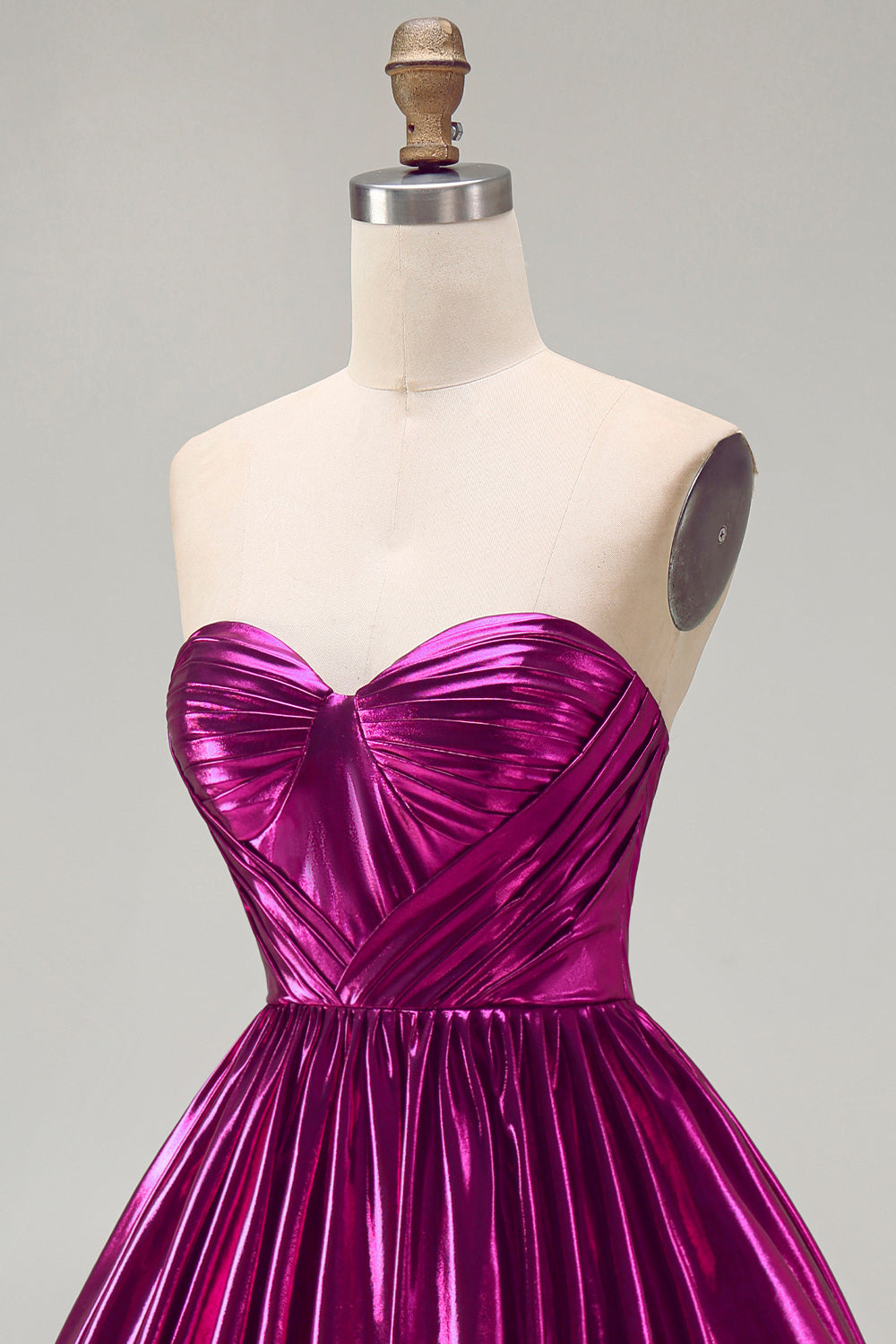 Fuchsia Ruched Metallic High-Low 80s Homecoming Dress with Pockets