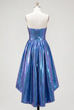 Royal Blue Ruched Metallic High-Low 80s Homecoming Dress with Pockets