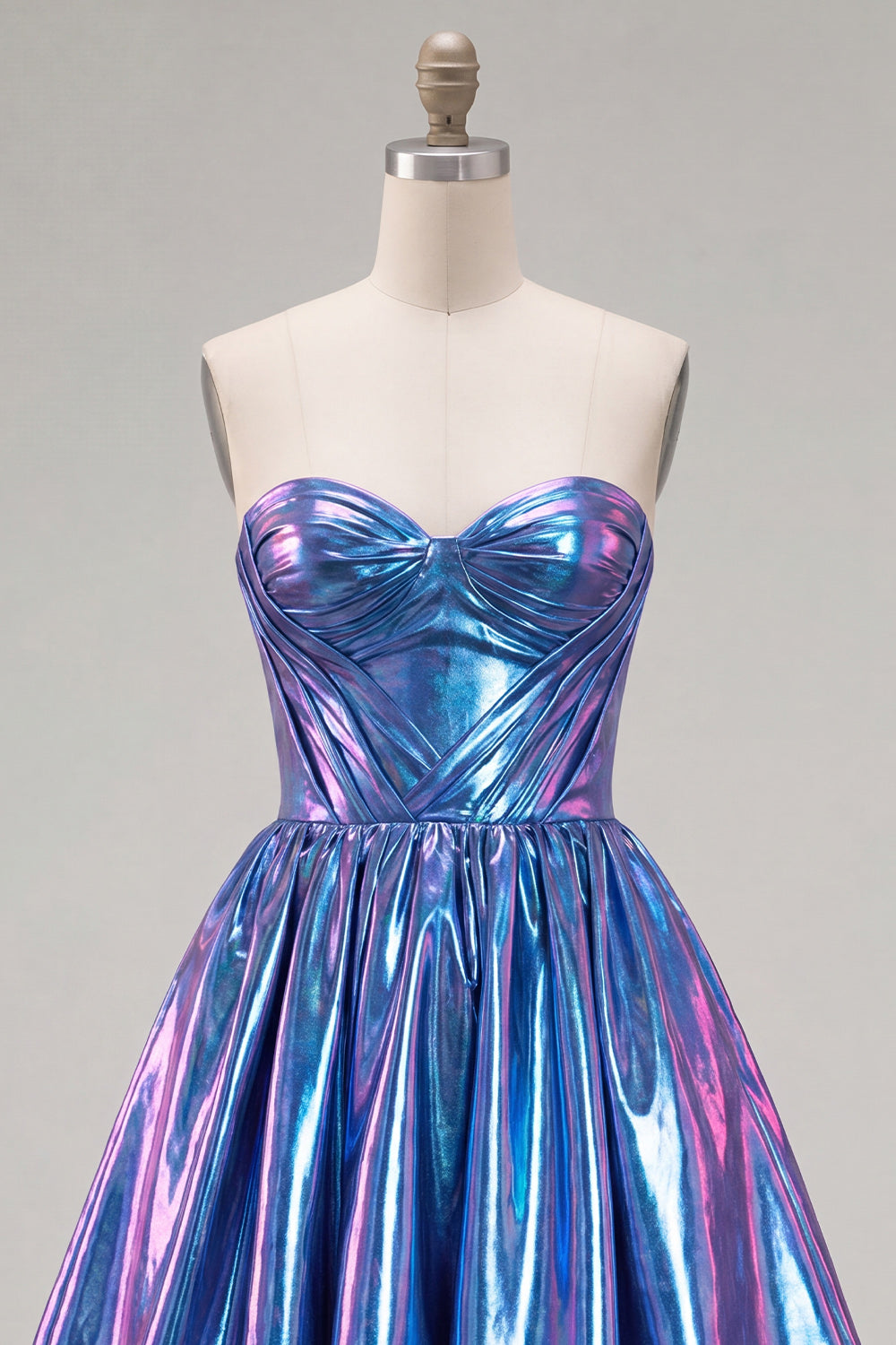 Royal Blue Ruched Metallic High-Low 80s Homecoming Dress with Pockets