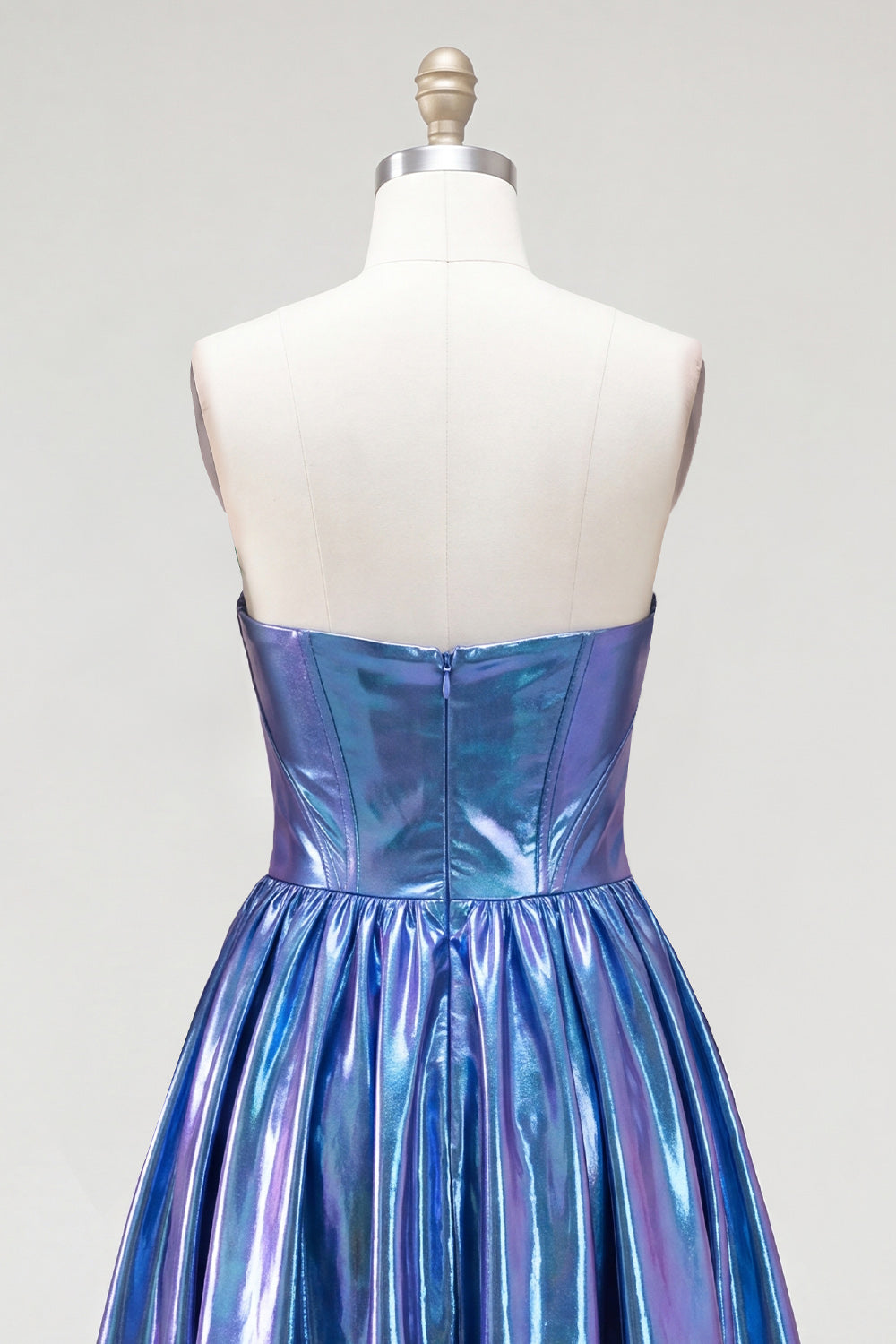 Royal Blue Ruched Metallic High-Low 80s Homecoming Dress with Pockets