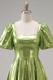 Yellow Metallic A-Line Short 80s Homecoming Dress with Sleeves