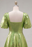 Yellow Metallic A-Line Short 80s Homecoming Dress with Sleeves
