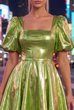 Yellow Metallic A-Line Short 80s Homecoming Dress with Sleeves