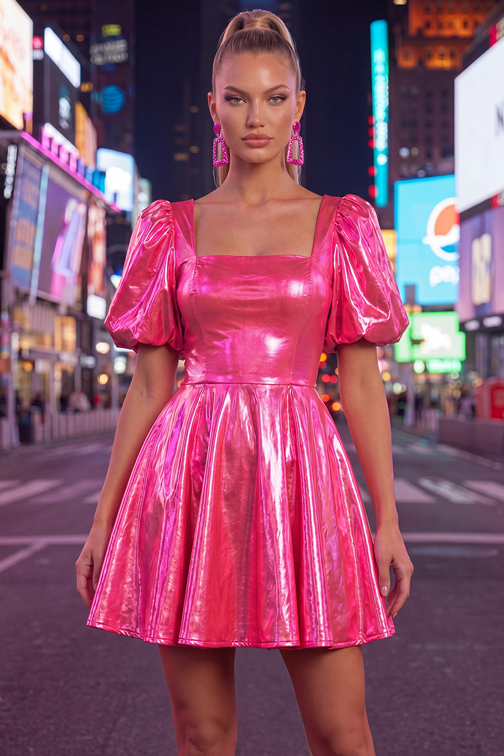 Yellow Metallic A-Line Short 80s Homecoming Dress with Sleeves
