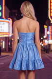 Dark Green Satin Strapless Short 80s Homecoming Dress with Bow