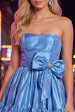 Dark Green Satin Strapless Short 80s Homecoming Dress with Bow