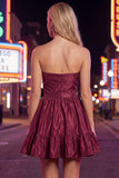 Dark Green Satin Strapless Short 80s Homecoming Dress with Bow