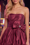 Dark Green Satin Strapless Short 80s Homecoming Dress with Bow