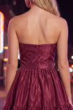 Dark Green Satin Strapless Short 80s Homecoming Dress with Bow