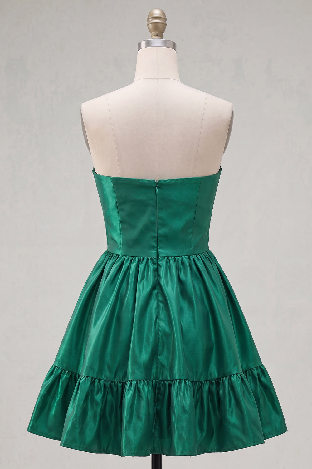 Dark Green Satin Strapless Short 80s Homecoming Dress with Bow
