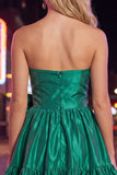 Dark Green Satin Strapless Short 80s Homecoming Dress with Bow