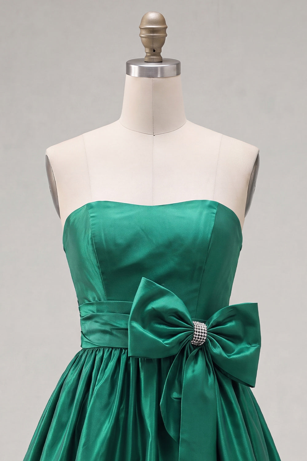 Dark Green Satin Strapless Short 80s Homecoming Dress with Bow