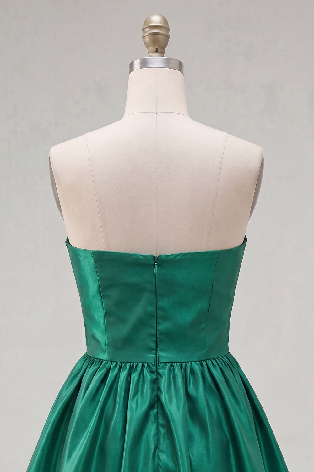 Dark Green Satin Strapless Short 80s Homecoming Dress with Bow