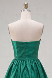 Dark Green Satin Strapless Short 80s Homecoming Dress with Bow
